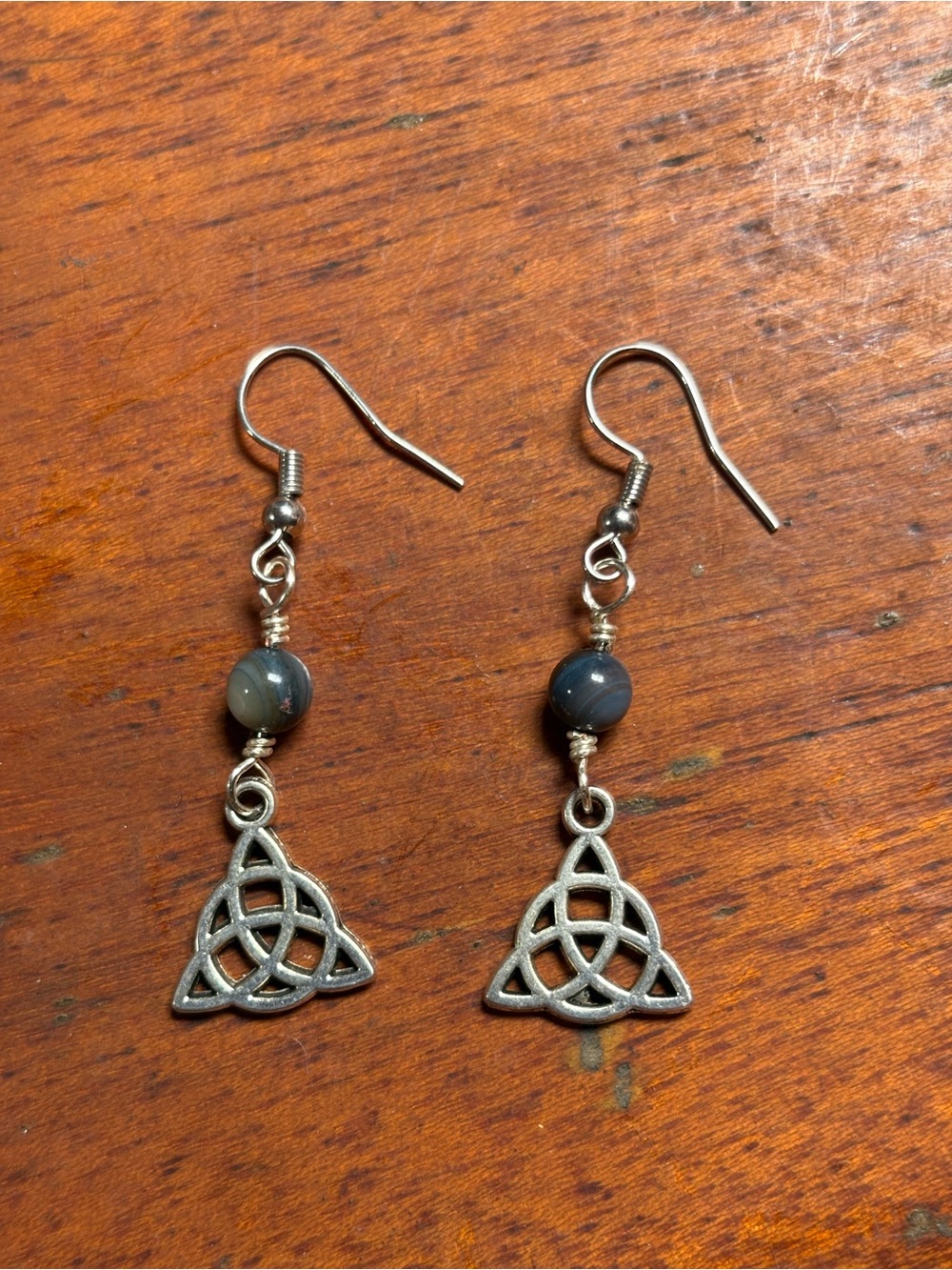 Celtic Knot Dangle Earrings with Mother of Pearl Beads